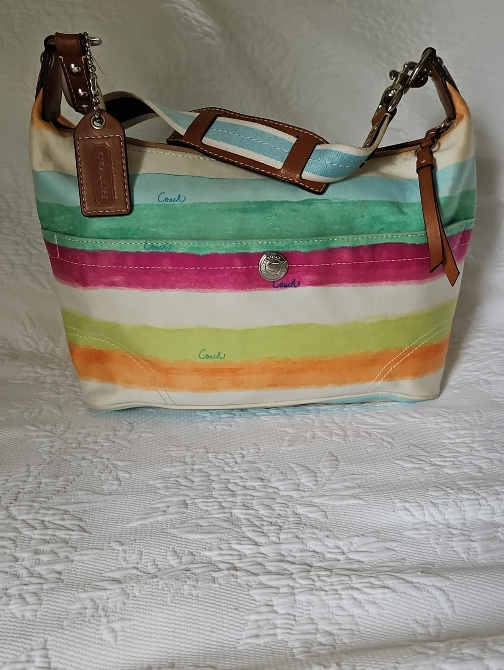 Coach Hamptons Large Hobo Watercolor Stripe Shoulder Bag